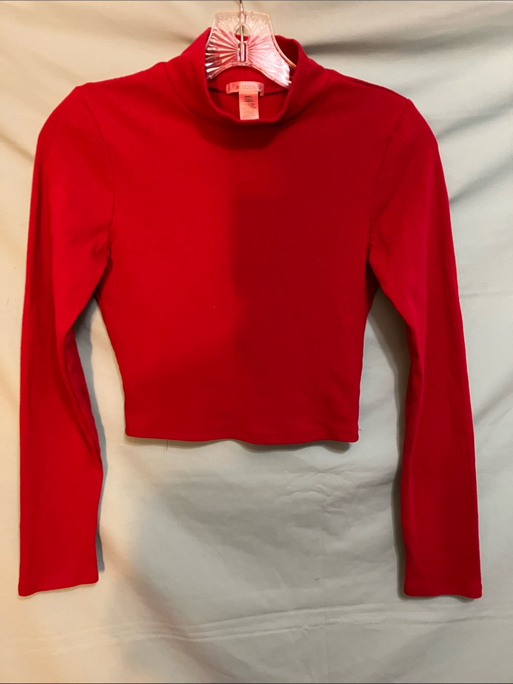 Bozzolo Red Mock Neck Long Sleeve Crop Top